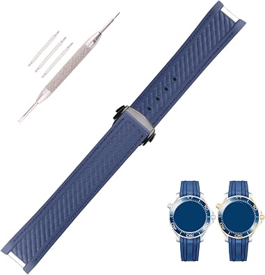 Rubber Watch Band replacement Omega Seamaster diver 300 300m Speedmaster aqua-terra 150m AT150 Moonwatch Professional Silicone Strap Wirstband for Men and Women with Curved End Steel Buckle