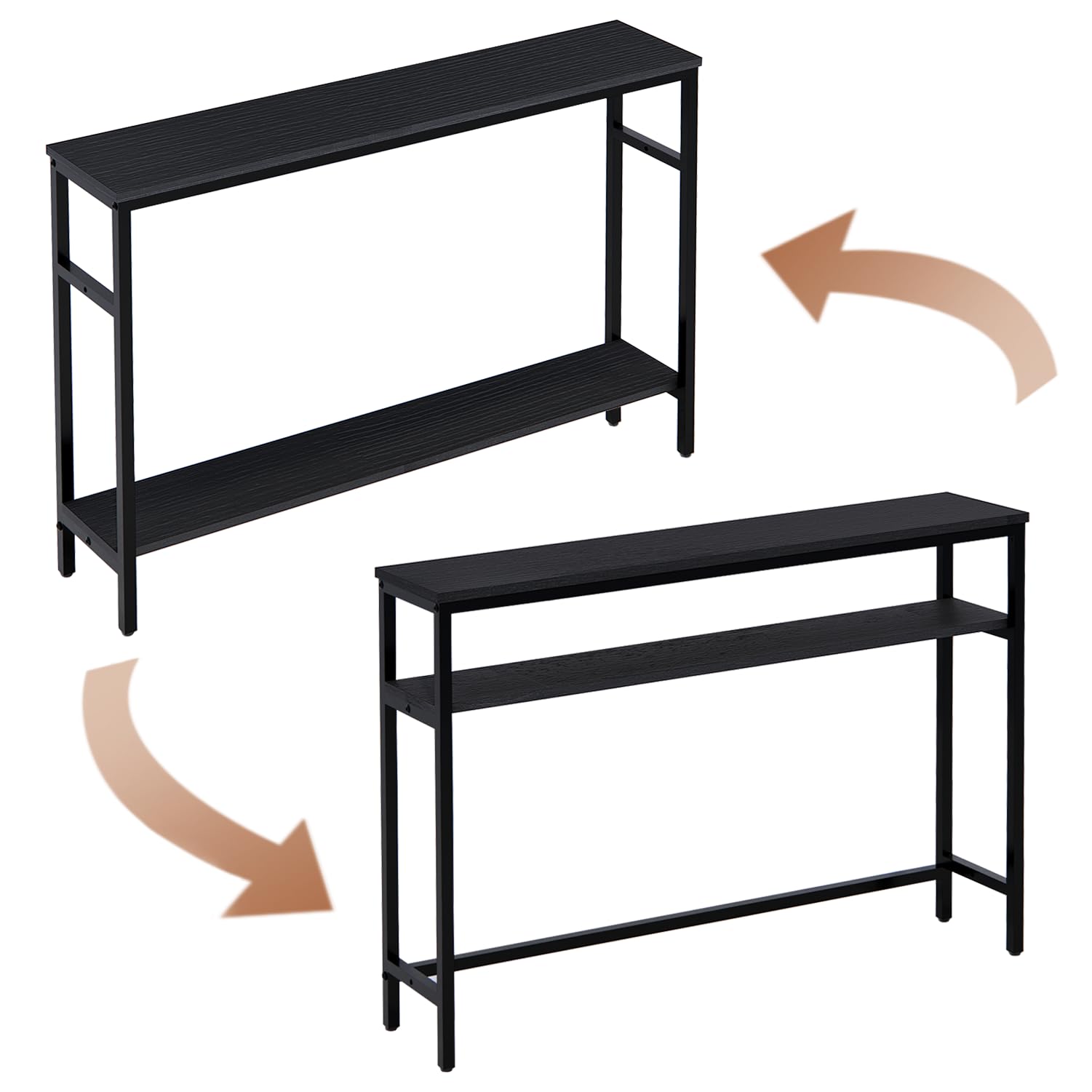 Mesa consola estrecha, mesa de sofá de 47 pulgadas con estante ajustable, mesa delgada de 2 niveles para pasillo, entrada, sala de estar, vestíbulo, color negro 3
