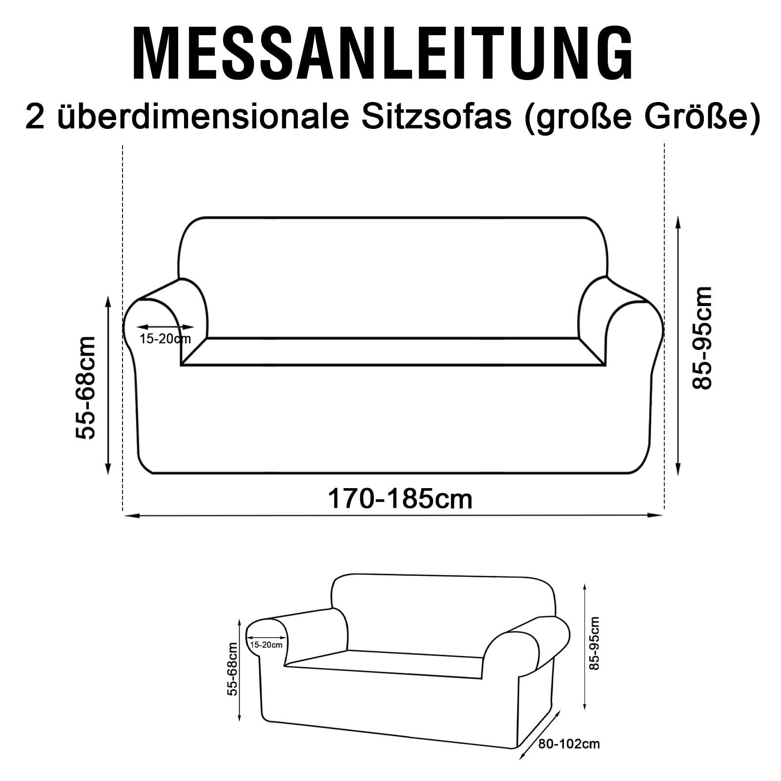 BellaHills Sofa Überzug 2 Sitzer (170-185cm) Sofabezug Stretch Kratzschutz Sofa Katze Mit Armlehne Sofaschoner rutschfest Sofa Cover Sofaüberwurf Couchbezug Wohnzimmer Natur