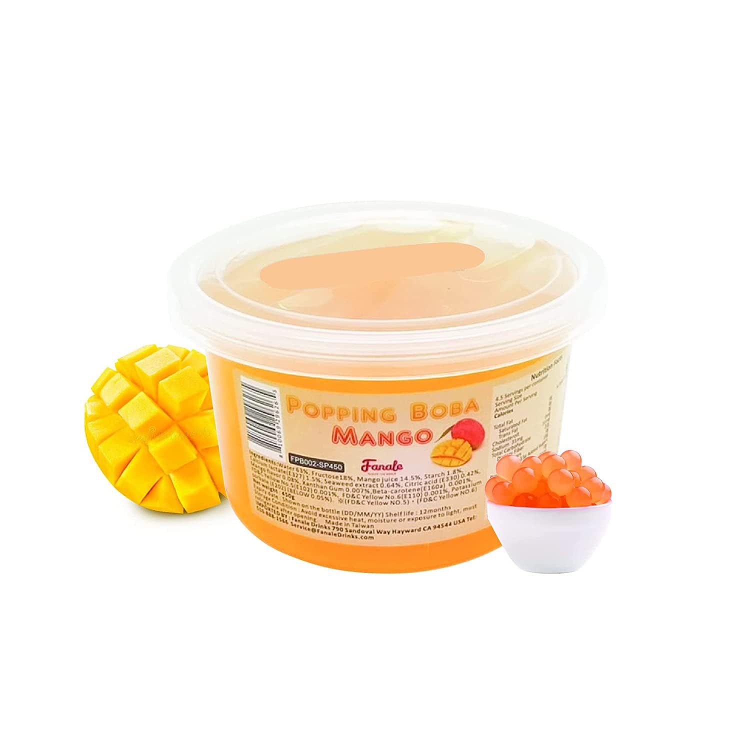 Fanale Mango Popping Boba Pearls, Vegan, Non GMO, Gluten Free, Fat Free, Perfect for Bubble Tea, Smoothies, Ice Cream, Desserts, and Beverages.