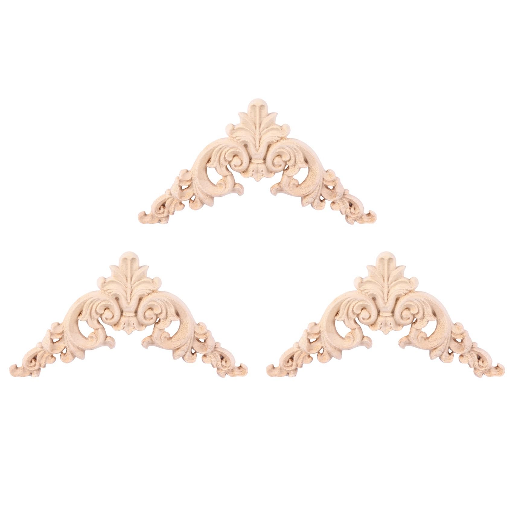 Vjsujehgy 3X Unpainted Wood Oak Carved Corner Onlay Applique Furniture Home Decor 12.5x12.5cm