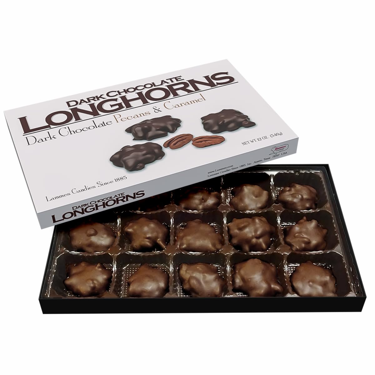 Lammes Candies Dark Chocolate Longhorns Gift Box 12oz, 1 box, 15 pieces