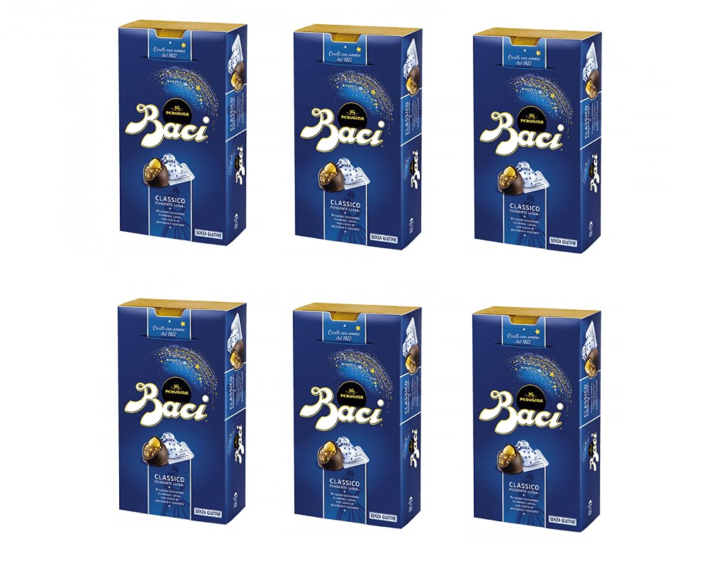 6x Perugina Baci Bijou Classico Pralinen mit Extra dunkle Schokoladenpraline gefüllt mit Haselnüssen 200g