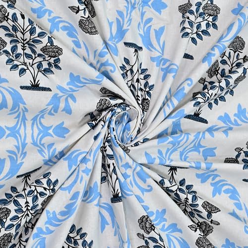 Image of 100% Cotton Single Bedsheet with 1 Pillow Cover | 240 TC Pure Cotton Flat Bed Sheet | Traditional Jaipuri Printed Bedding Set | Soft & Breathable | 60 x 90 Inch (Rangmahal Single 42)