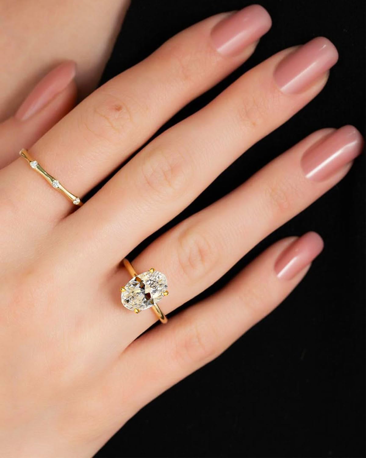 1.5CT/3.5CT/5.5CT/8CT Elongated Oval Cut Engagement Rings for Women,Simulated Diamond Promise Ring,925 Sterling Silver 18K Yellow Gold Plated Ring - Image 4