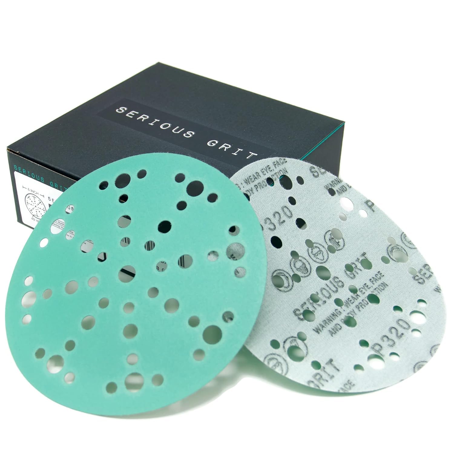 Serious Grit - 150mm 49-Hole P320 Grit Sanding Discs - Hook & Loop Sandpaper - Fits Festool ETS/ROTEX 150 Sanders - 50 Pack Box — image 1