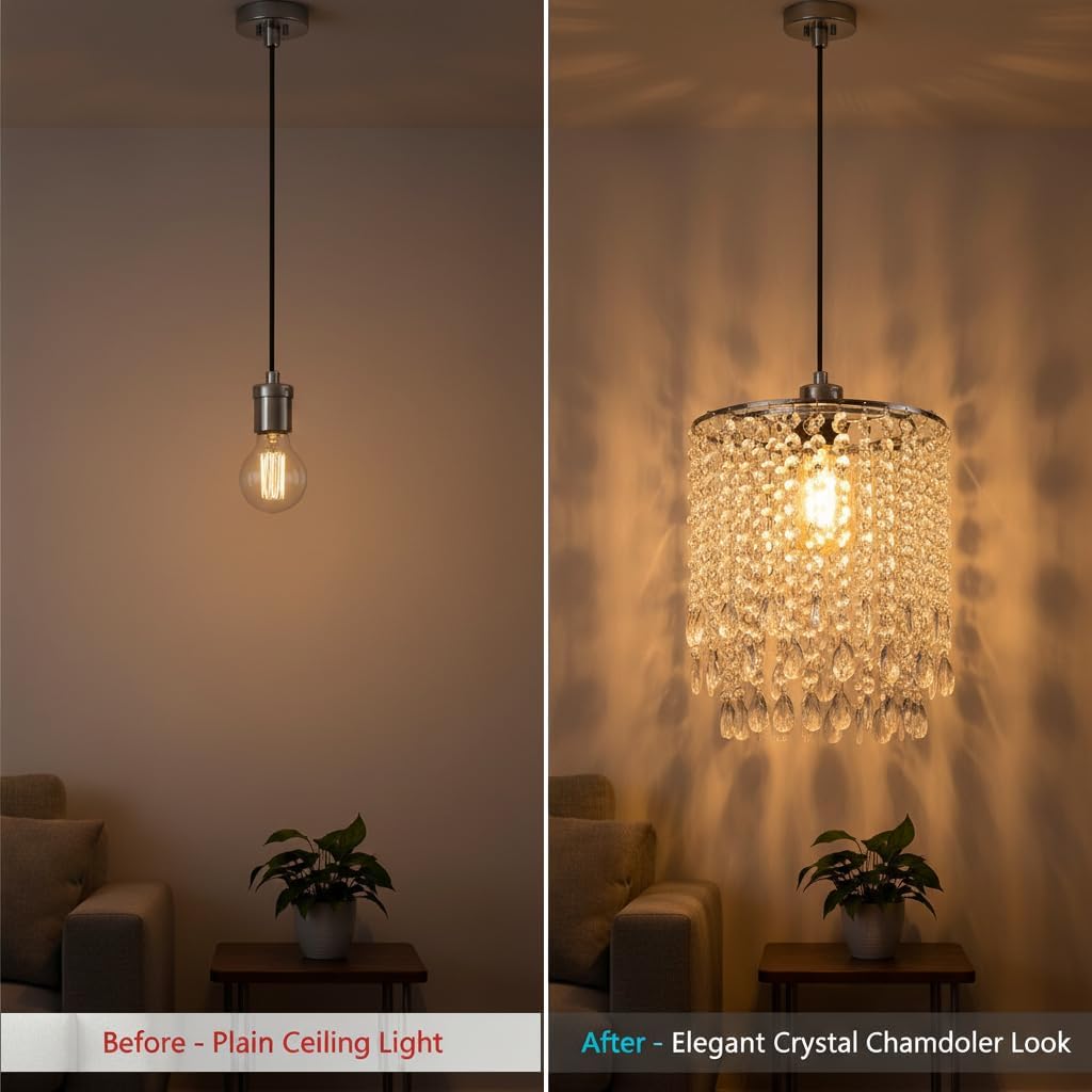 Unsophisticated Acrylic Chandelier Shades, Crystal Lamp Shade, Light Shade Crystal Chandelier for Dining Room, Beaded Chandelier Diameter 25 cm, 2 Tiers, Clear