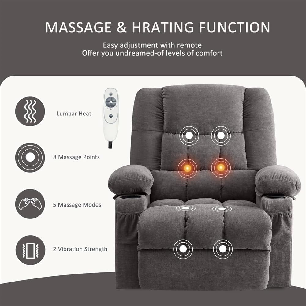 Power Lift Recliner Chair with Heat and Massage for Elderly | Home Theater Seating | Infinite Position Recliner with Side Pocket | Ergonomic Single Lounge Sofa for Living Room