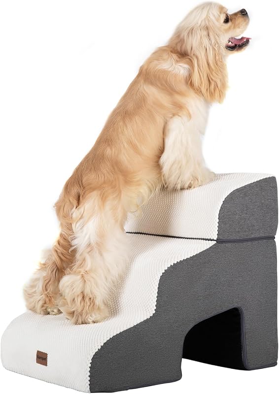 Escada para Cães e Gatos Garnpet com 3 Degraus, Túnel e Capa Lavável, Bege