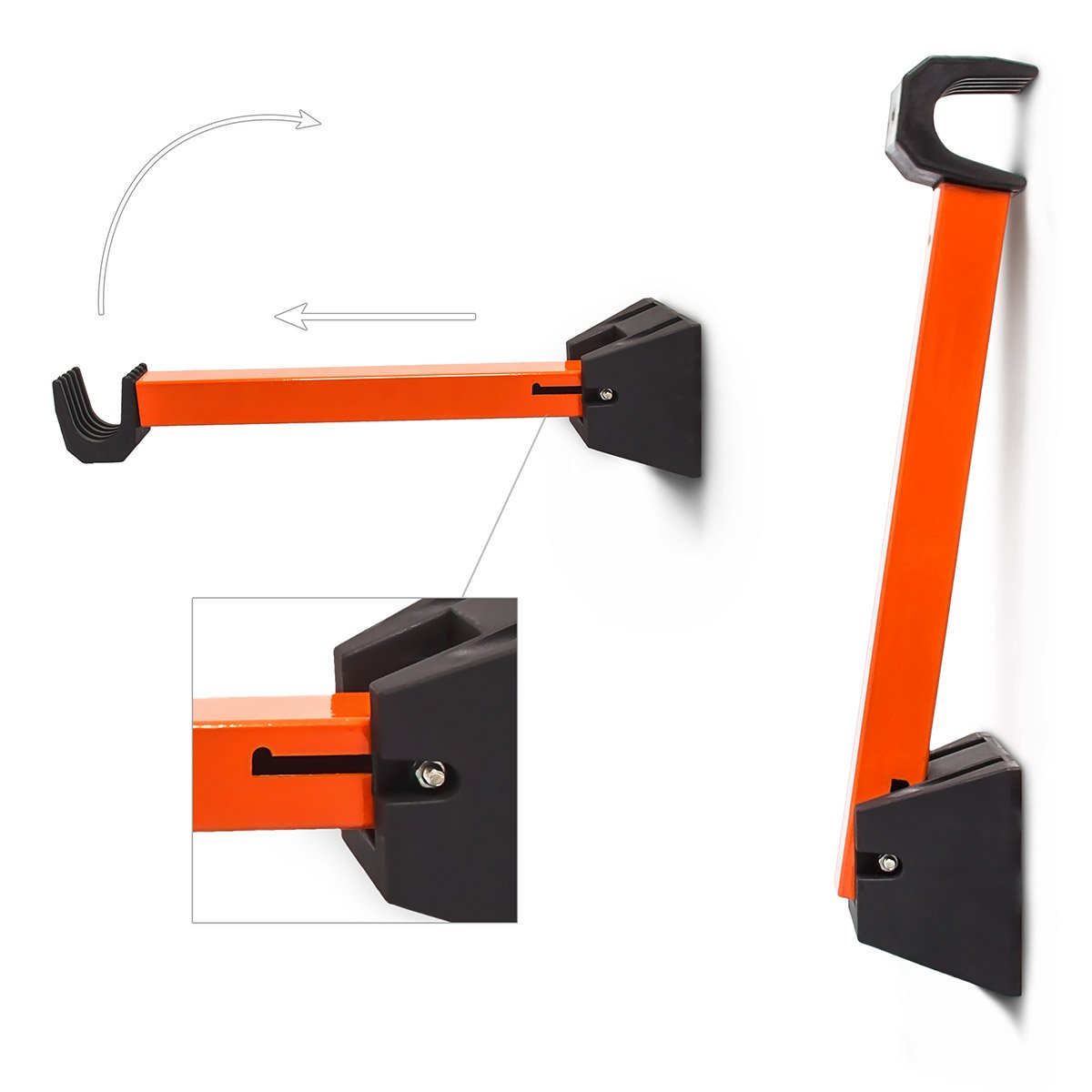 Relaxdays fiets ophangsysteem, 2 stuks, klapbaar, tot 25 kg, wandmontage, kunststof, metaal, fietsbeugel, oranje-zwart