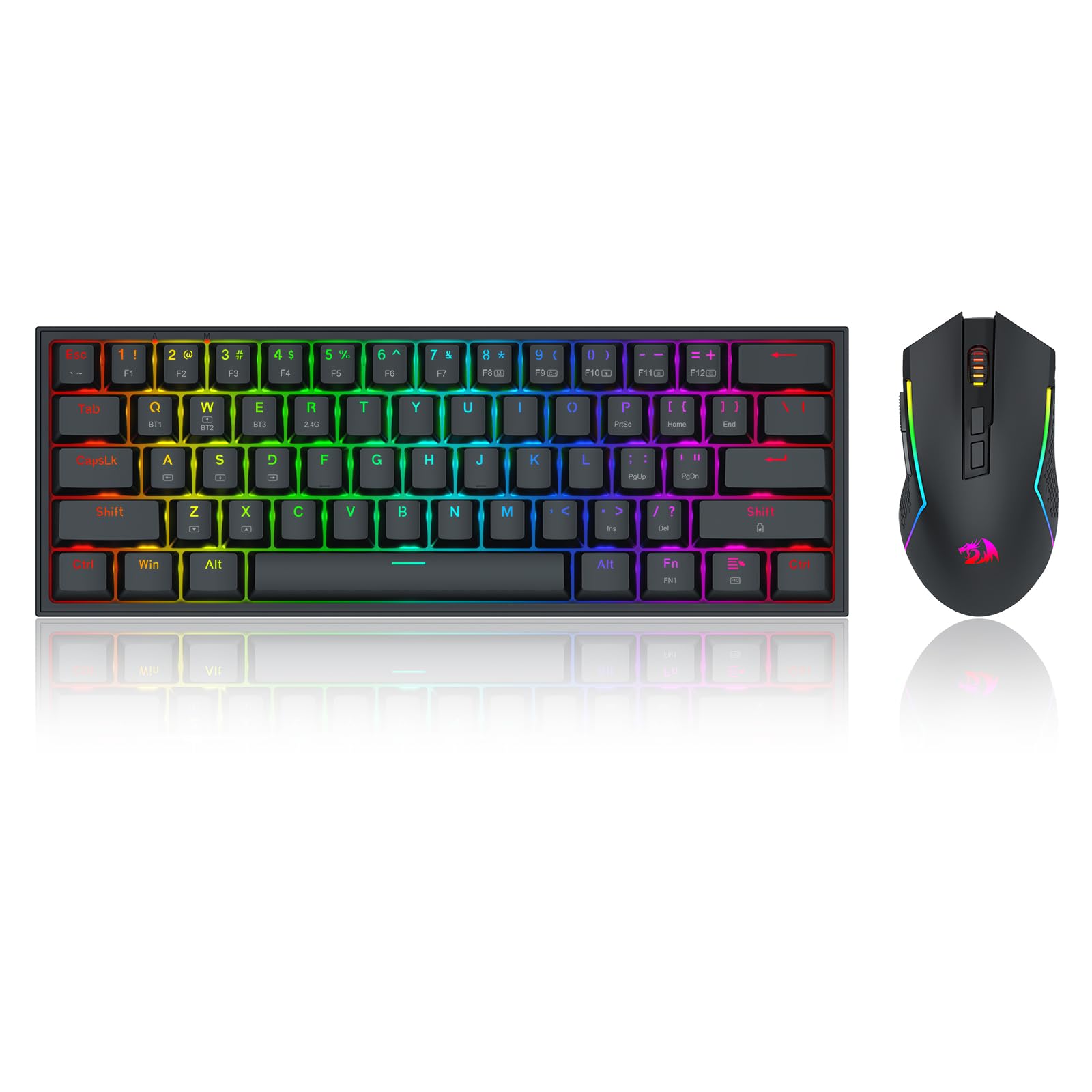 Redragon S144 Combo Teclado Ratón Inalámbrico 60% Dongle Compartido | combo teclado ratón gaming 60% K617 3 modos RGB ratón 7200DPI dongle compartido práctico