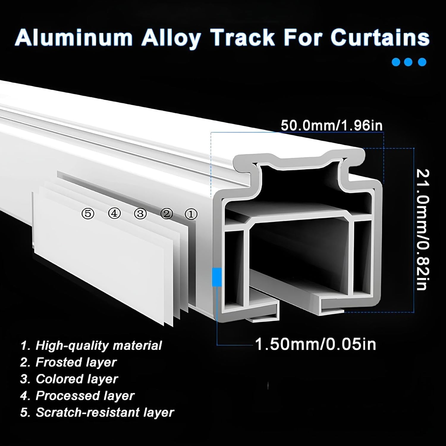 Curtain Rods For Windows 2-19.7 FT, Room Divider Ceiling Track For Curtains, Customizable Aluminum Alloy Rail/pole Kit Set With Rollers(Wall-Blue,105cm/3.44ft)