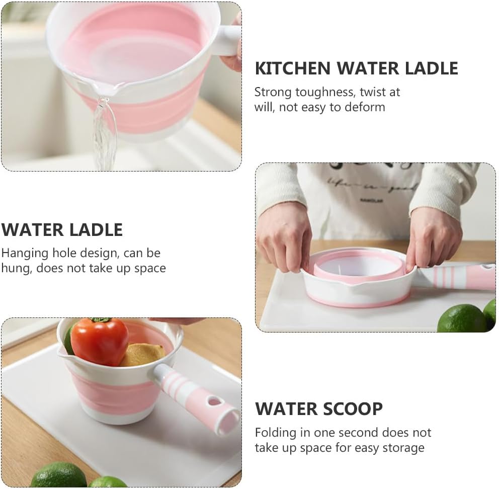 Hemoton Foldable Water Scoop Collapsible Kitchen Ladle with Hanging Hole Multi-Function Water Dipper for Home Bathroom Garden and Outdoor Use 4.33 Inch
