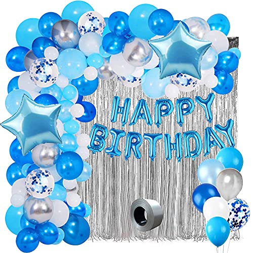 Image of Party Propz Birthday Decoration Kit - 70 Pcs Combo, Blue Happy Birthday Foil Balloon | Birthday Decoration Kit for Boys | Silver & Blue Balloon Decorations for Husband