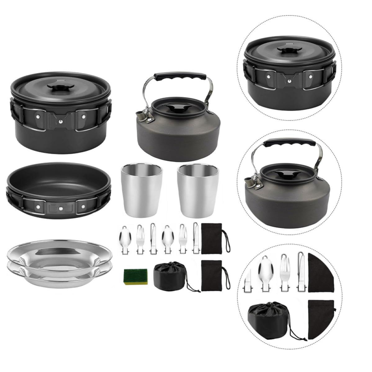 Ciieeo Ustensiles Cuisine de Camping Lot de 1, Alliage D'aluminium, Antiadhésifs, Noirs, pour Camping et Voyage