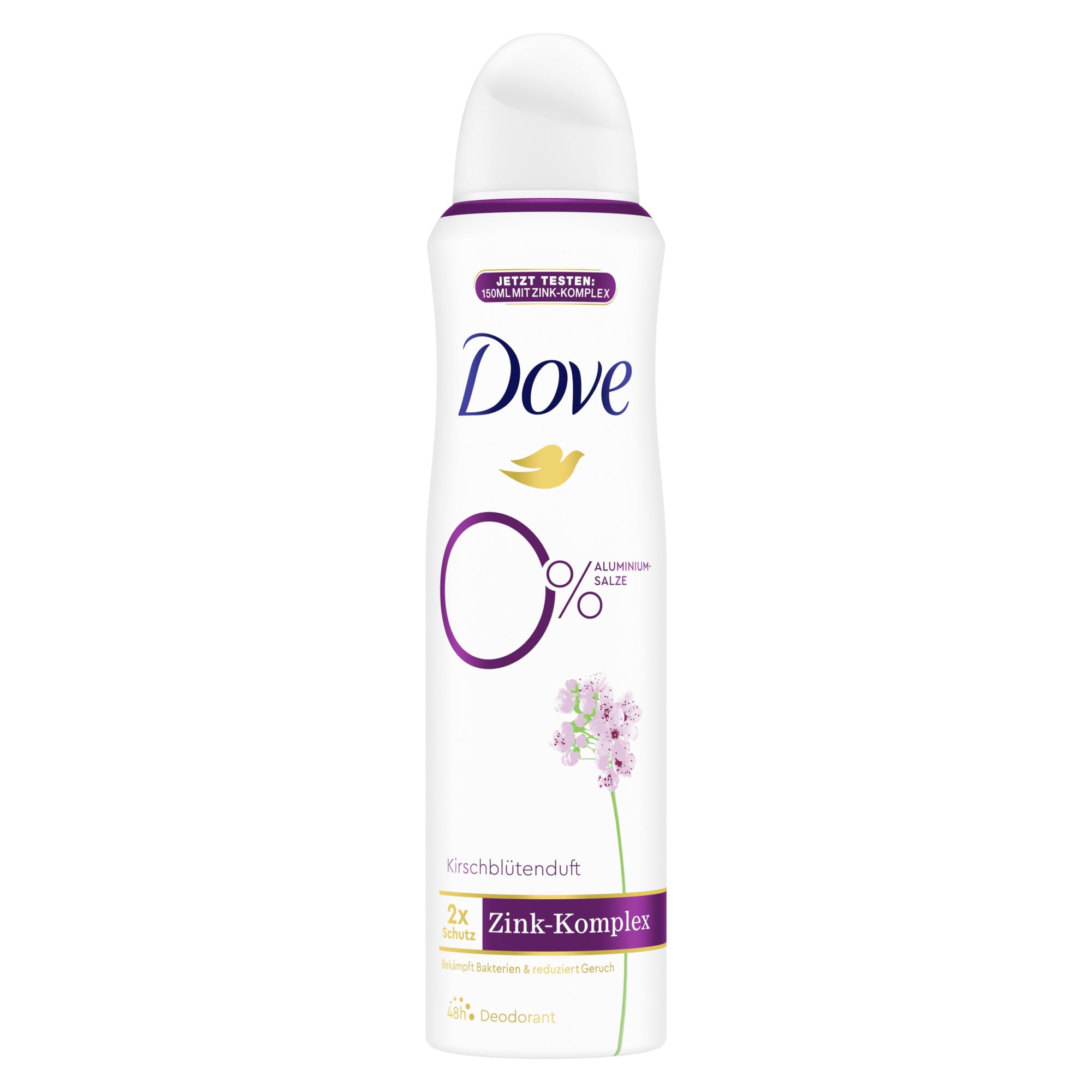 Dove Deodorant-Spray Kirschblütenduft Deo mit pflegendem Zink-Komplex und 0% Aluminiumsalzen 150 ml