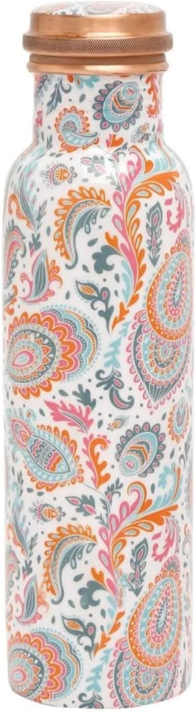 KC Pure Designer Pink Meena Print | Lacqure Coating Water Bottle | Advanced Leak Proof Protection And Joint Less | Ayurveda And Yoga Health Benefits (1000Ml, 1Unit, Cool Pink, Pack Of 1) Copper