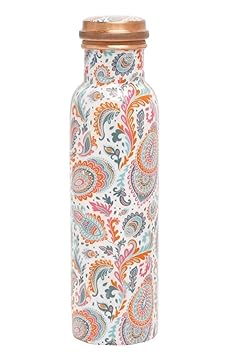 KC Pure Copper Designer Water Bottle | Leak Proof Protection | Ayurveda and Yoga Health Benefits (1000ml, Meena Pink Design, Pack of 1) - image, photos