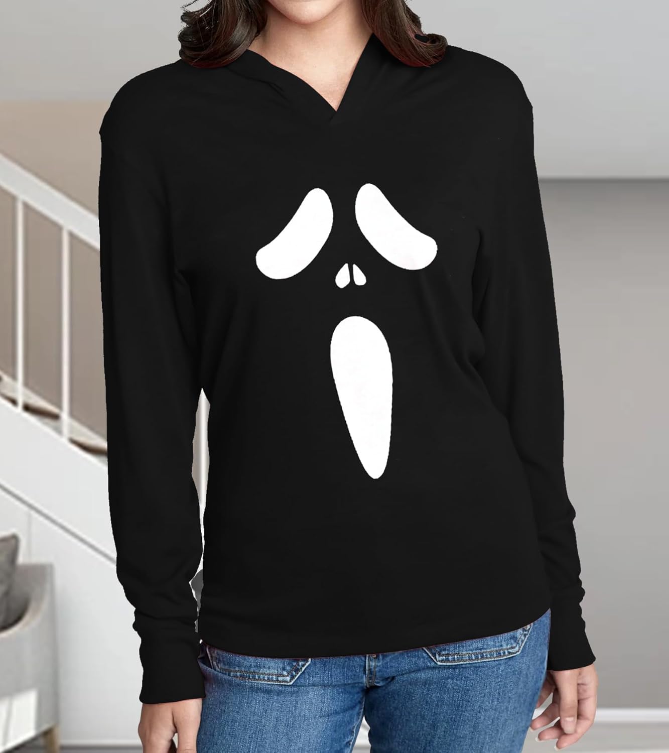 Halloween Hoodie Shirt Women Pumpkin Face Long Sleeve Tees Tops Halloween Pullover Tshirts - Image 2