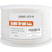 SDHUATUO 3/8 Inch Nylon Solid Braided Rope, 250FT Polyester Cord 2420 lbs, UV Resistant & Wearproof, Soft Flexible Rope for Swings, Camping Tent, Flagpole, Outdoor Twine, Dog Leashes White