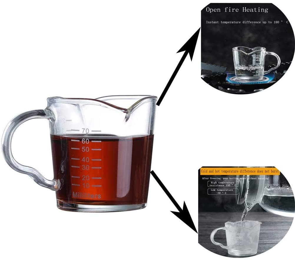 Tazzina In Vetro Borosilicato 70 Ml Con Doppia Scala: Perfetta Per Caffè, Medicine E Pasticceria