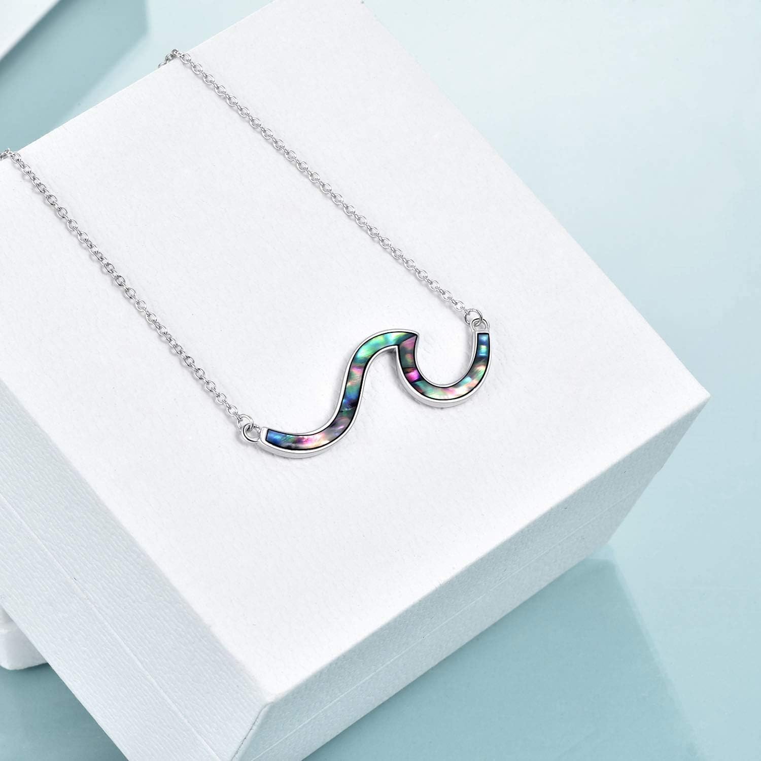 YFN Wave Necklace Sterling Silver Ocean Wave Abalone Shell Choker Necklace Ocean Jewelry for Women Gifts - Image 2