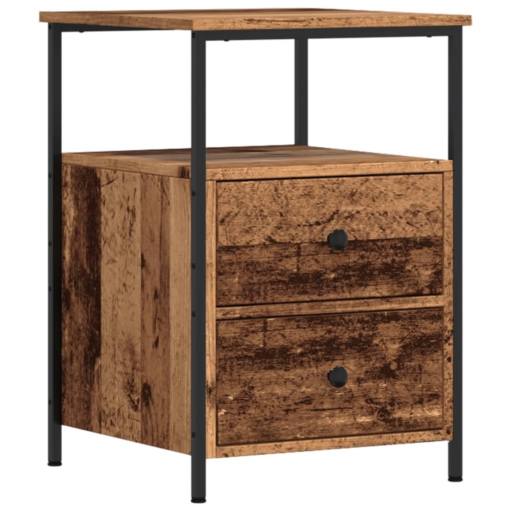 Comodini legno antico 2 pezzi 34x35,5x50 cm in legno multistrato con 2 cassetti e scomparto, gambe metallo stabili, mobiletto salvaspazio per camera da letto soggiorno ingresso