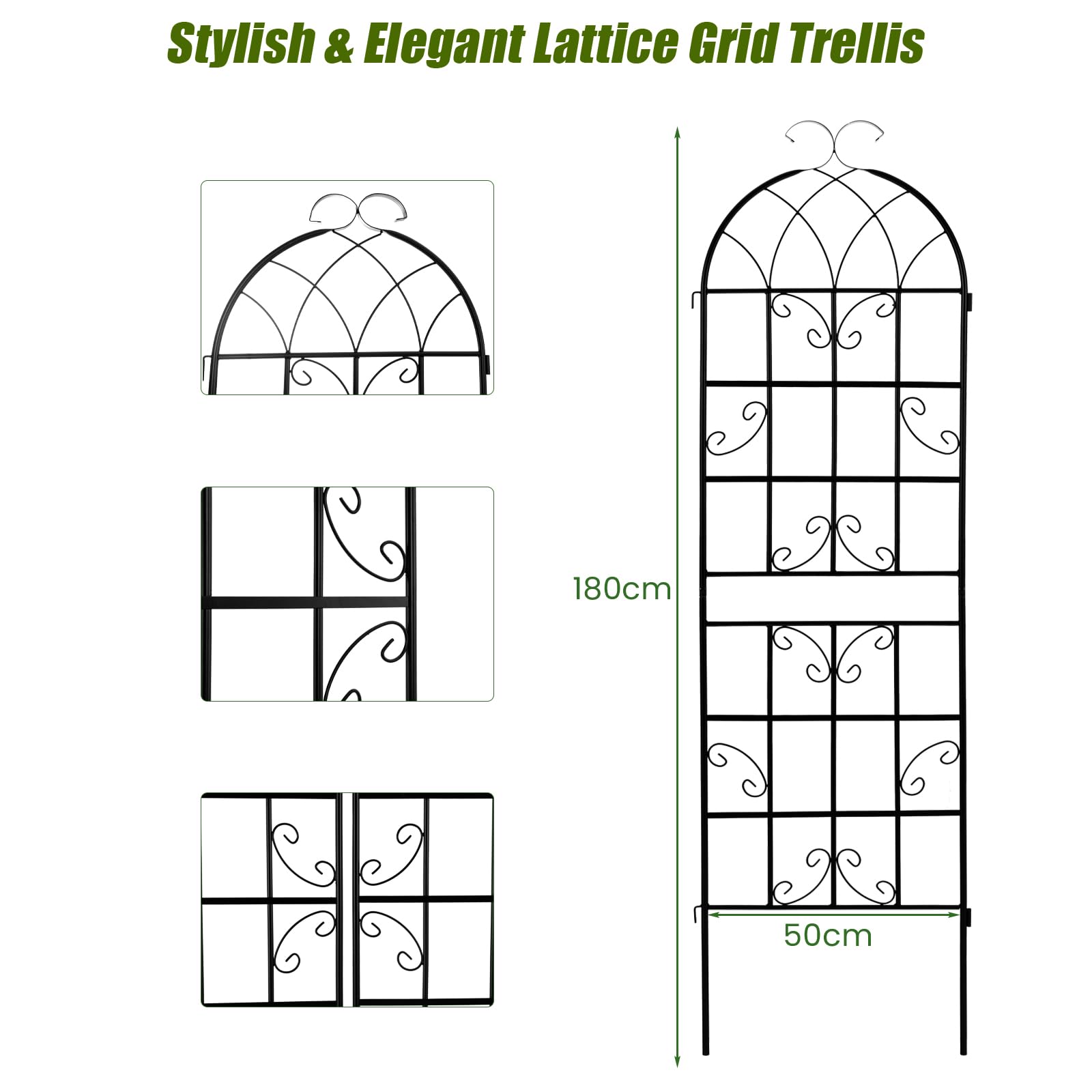 HOMASIS Traliccio per Rampicanti di 2 Pezzi, Pannelli Decorativi per Recinzione da Giardino in Metallo, Graticcio per Piante Rampicanti, Grigliato Divisorio Decorativo, 50x180 cm, Nero