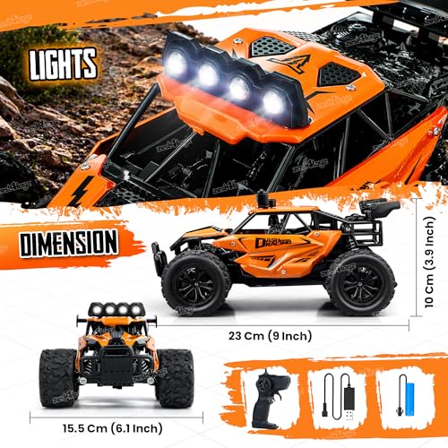 Image of Zest 4 Toyz Rock Crawler Monster Truck | Remote Control Car Toy for Kids Adults | Drift Offroad 20km /h High Speed Rechargeable RC Car | 35+ft Range 2.4GHz Remote | USB Cable | Birthday Gift