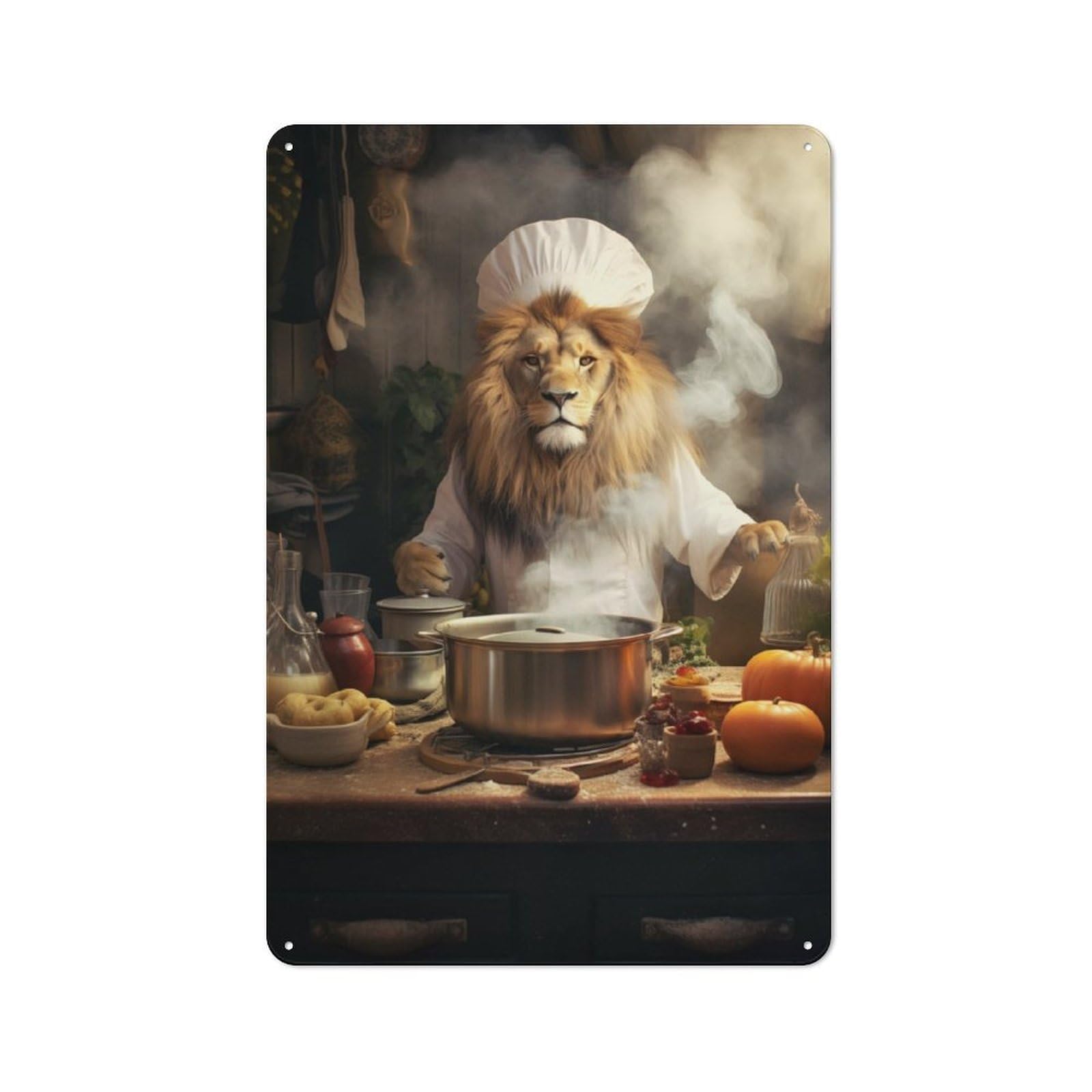 Junmoney Lion Cooking Kitchen Shed Style Metal Wall Decor 30X20cm, Tin Sign For Conservatory, Home Bar Or Utility Room