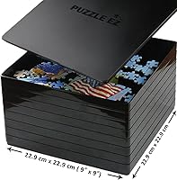 Vista 2 de Bandejas de clasificación de rompecabezas con tapa, apilables de 9 x 9 pulgadas, clasificador de rompecabezas negro, accesorios de rompecabezas