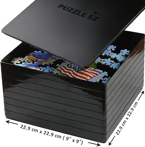 Miniatura 2 de Bandejas de clasificación de rompecabezas con tapa, apilables de 9 x 9 pulgadas, clasificador de rompecabezas negro, accesorios de rompecabezas para