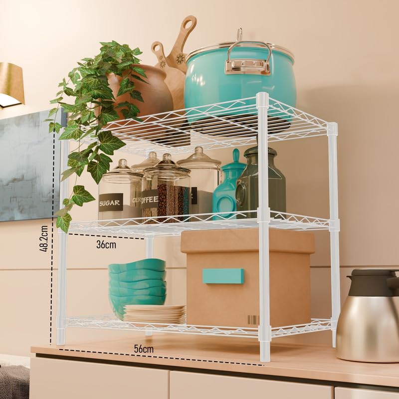 Image of 3-Shelves Counter Top Heavy Duty Steel Storage Rack | Multipurpose Shelving Unit for Kitchen, Home & Utility