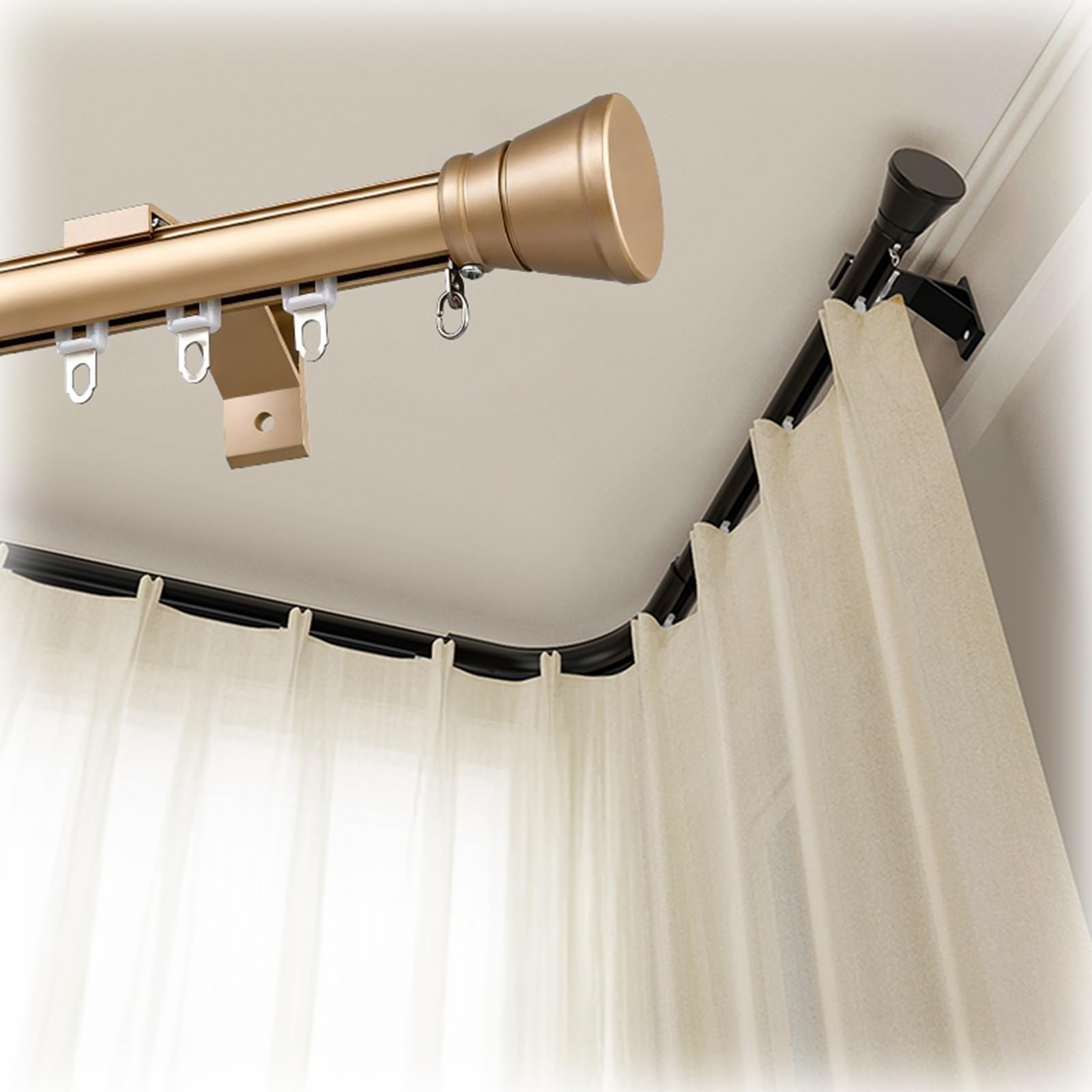 Curtain Track Rail Wall Mounted Aluminium Curtain Rod Heavy-Duty Curtains Pole With Hardware Metal Straight Drapes Rail For Livingroom Bedroom Office Hospital(A,500cm(5 * 100cm))