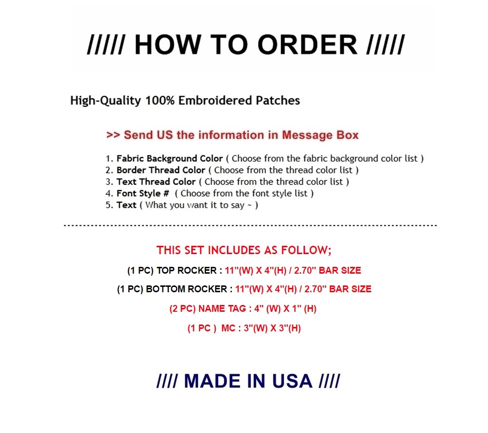 5-Piece Custom Embroidered Full Vest Rocker Patch Set – Biker Patch