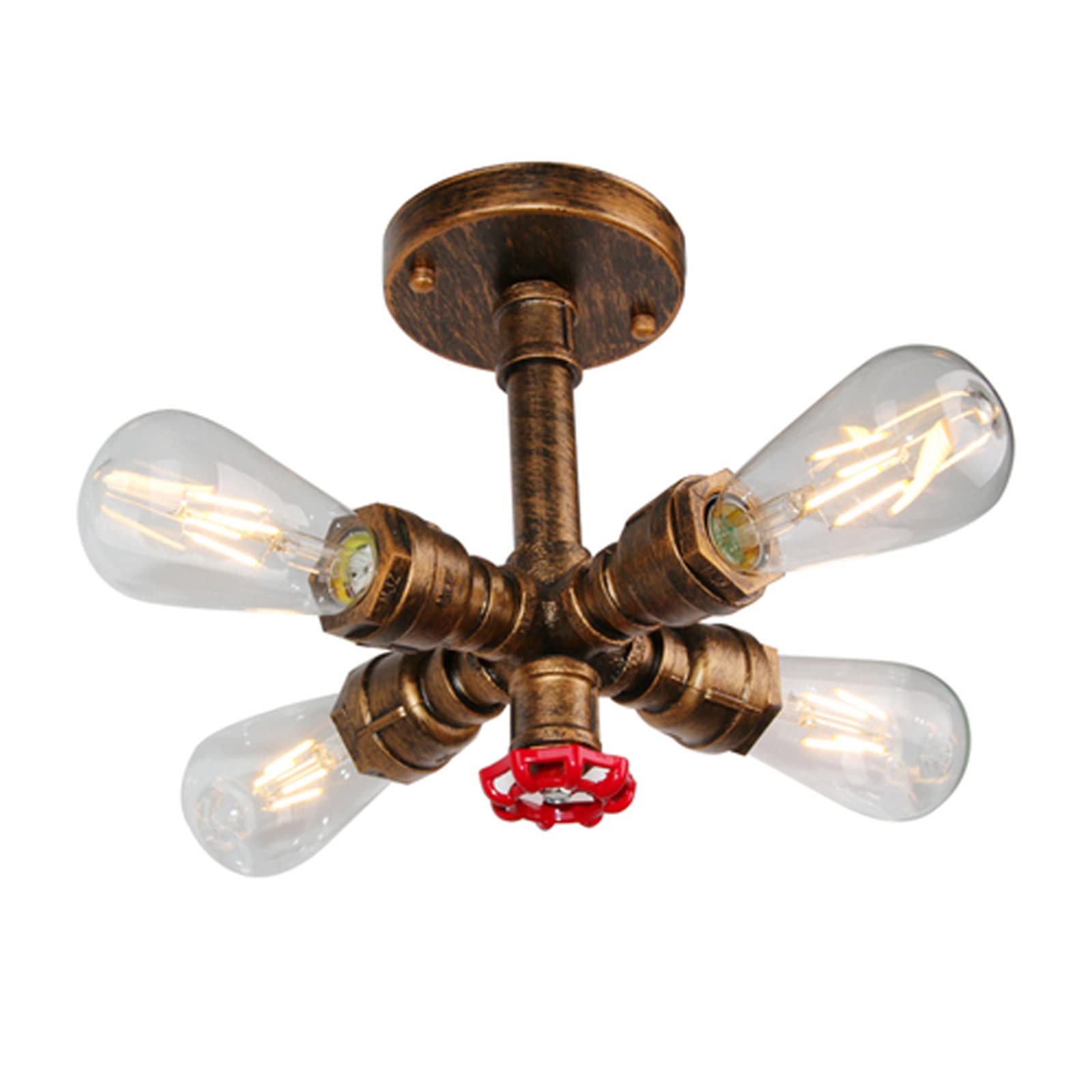 AAOTE Vintage Industrial Ceiling Light, Steampunk Water Pipe Ceiling Lamp Rustic Chandeliers, Semi-Flush Mount Rustic Ceiling Light Metal Lamp Fixtures,Yellow bronze