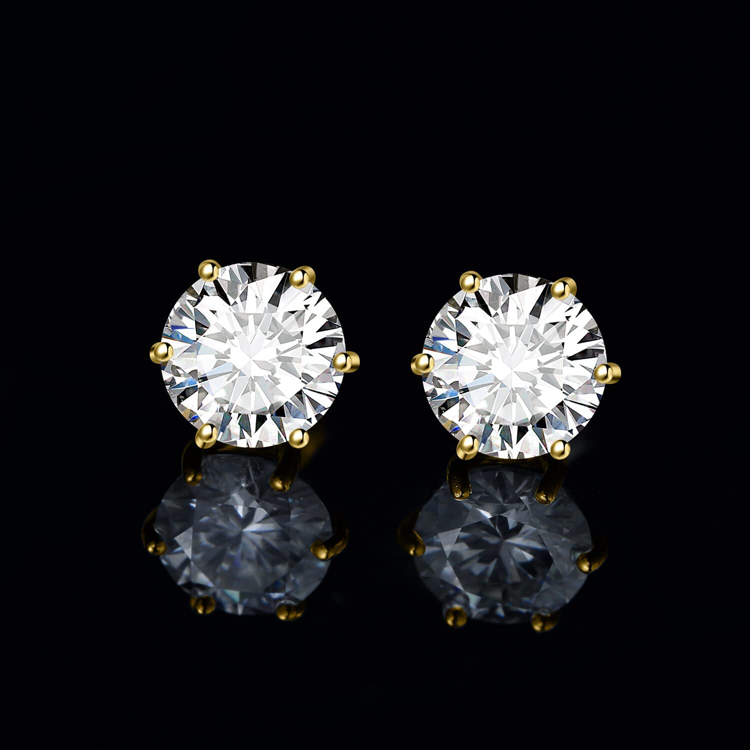 JewelryPalace Pendientes de Tuerca Redondos, Solitario Mujer Plata Oro 14k Oro Rosa, Pequeños Diamante Simulado, Niña Clásicos Piedra Conjunto Joyas Novia