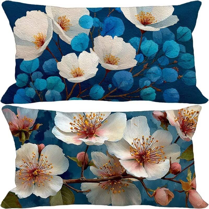 Houssées de coussin 50 x 80 bleu en aspect lin imperméable haute durabilité