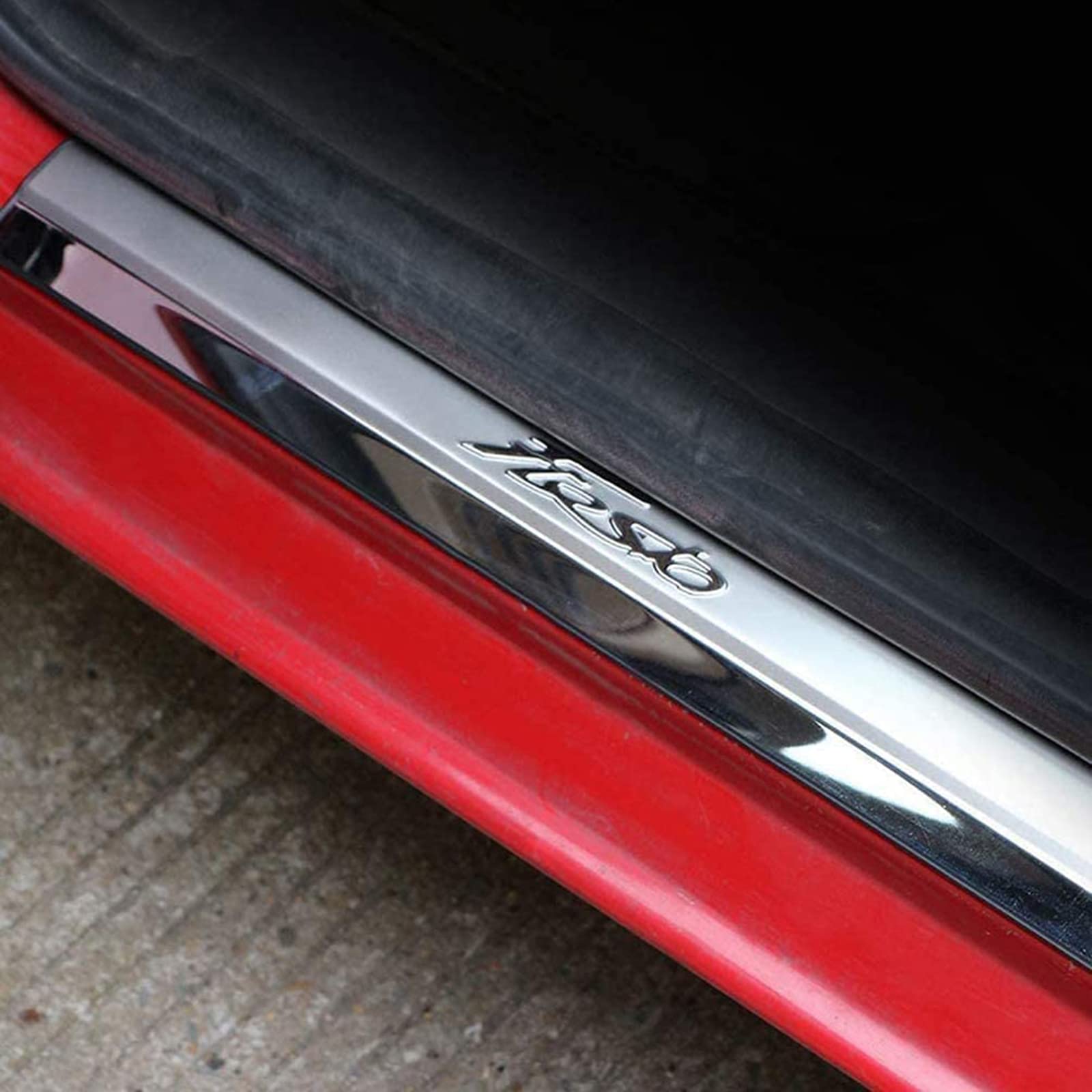 EAGLEG 4 Pezzi Acciaio Inox Battitacco per Auto Sticker, per FO-rd Fiesta 2009-2019, Esterno Battitacco Protezione Plates Anti-Graffio Scuff Adesivi Decorativi Accessori,Silver