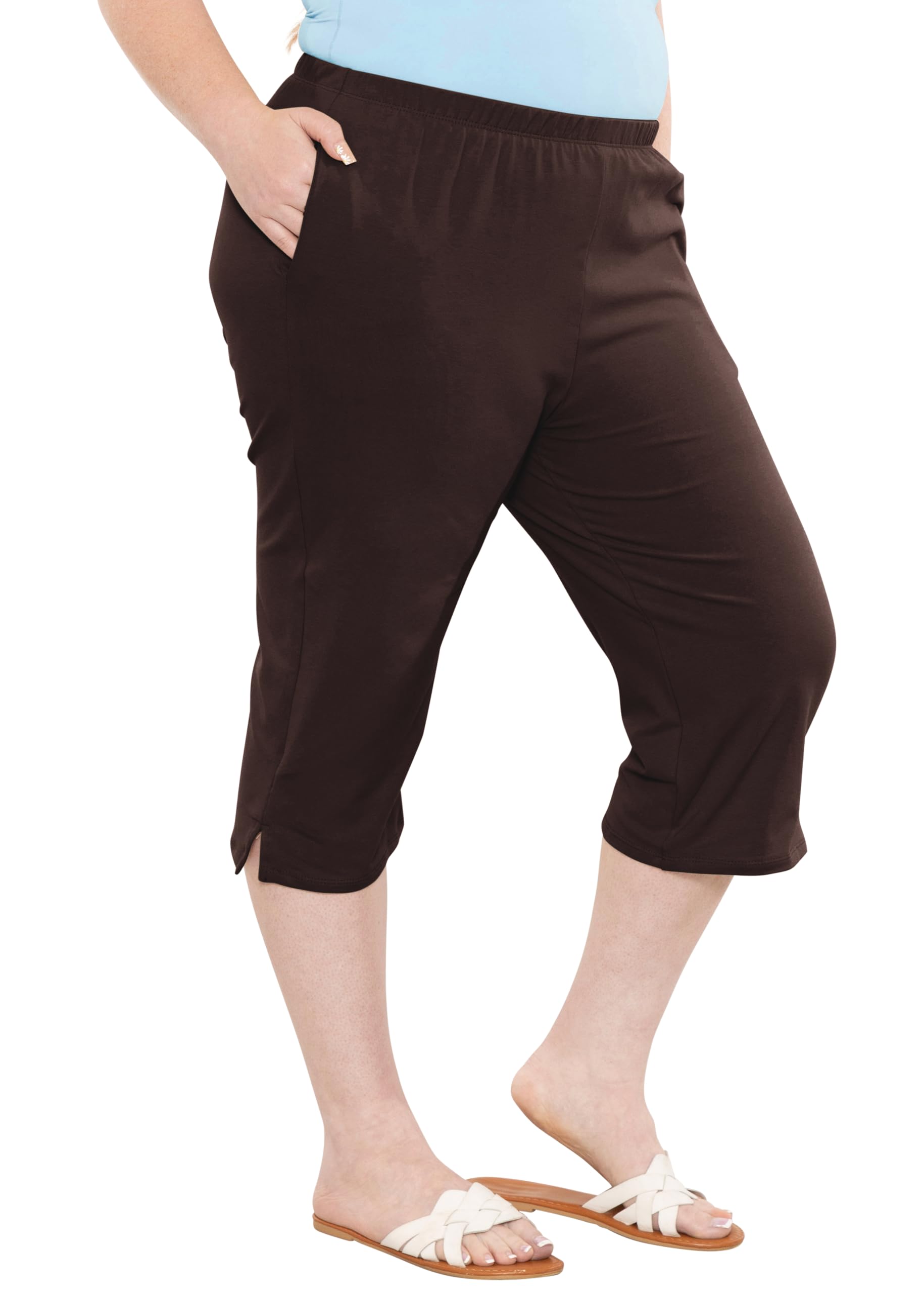 STRETCH IS COMFORT Womens and Plus Size Cotton Straight Leg Cropped Pants with Pockets Soft and Casual S-5XL