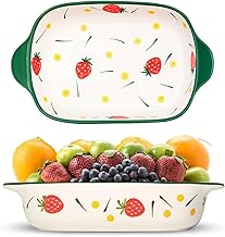 OLWICK Rectangular 1Pcs Ceramic Serving Bowl/Dish, 600ml Baking Dish, Microwave Safe Casserole Dishes for Oven, Lasagna Pans Deep with Handles for Kitchen (Dark Green)