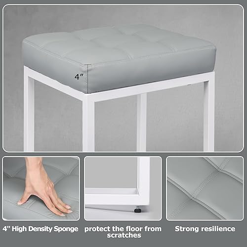 Miniatura 7 de Juego de 2 taburetes de bar con marco de 25 pulgadas, taburetes de metal de altura fija, sillas de bar de cuero retro, color gris oscuro2 sillas