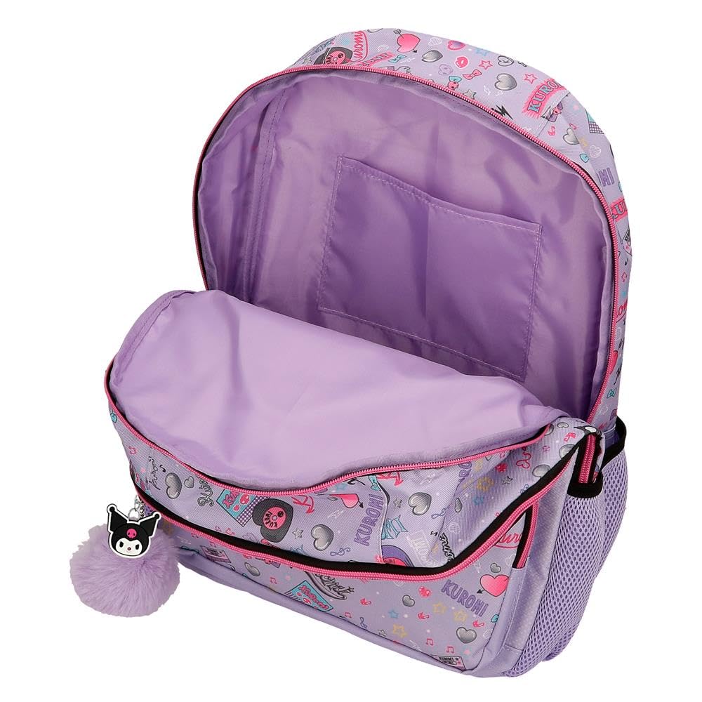 Sanrio Kuromi Retropop Mochila infantil, mochila escolar, fabricada en Poliéster, bolsillos laterales, tirantes anchos ajustables de Joumma Bags