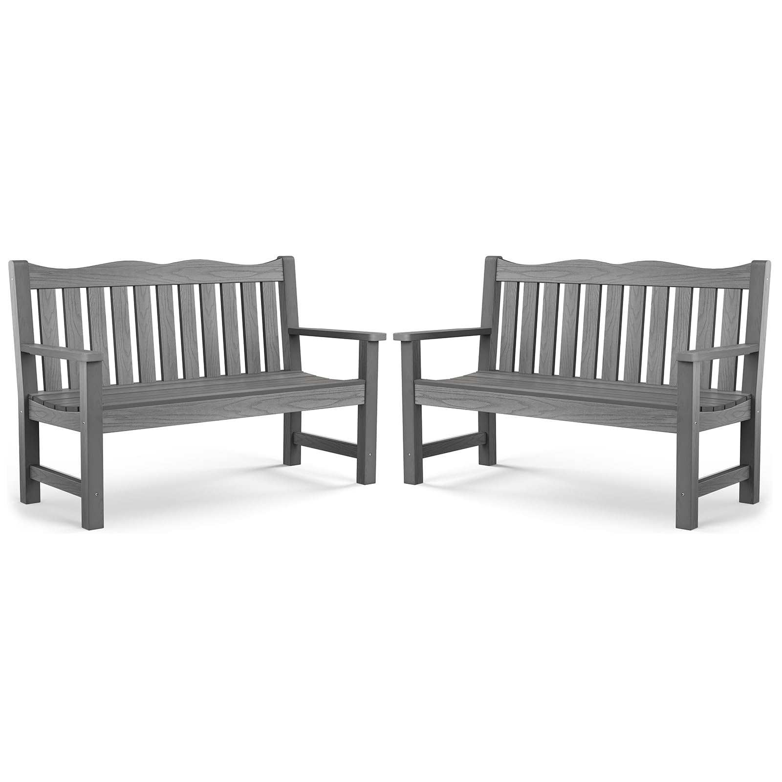Stoog Outdoor Bench, Waterproof Garden Benches Set of 2, Never Rot or Fade, Used for Garden, Porch, Backyard and Deck, Grey