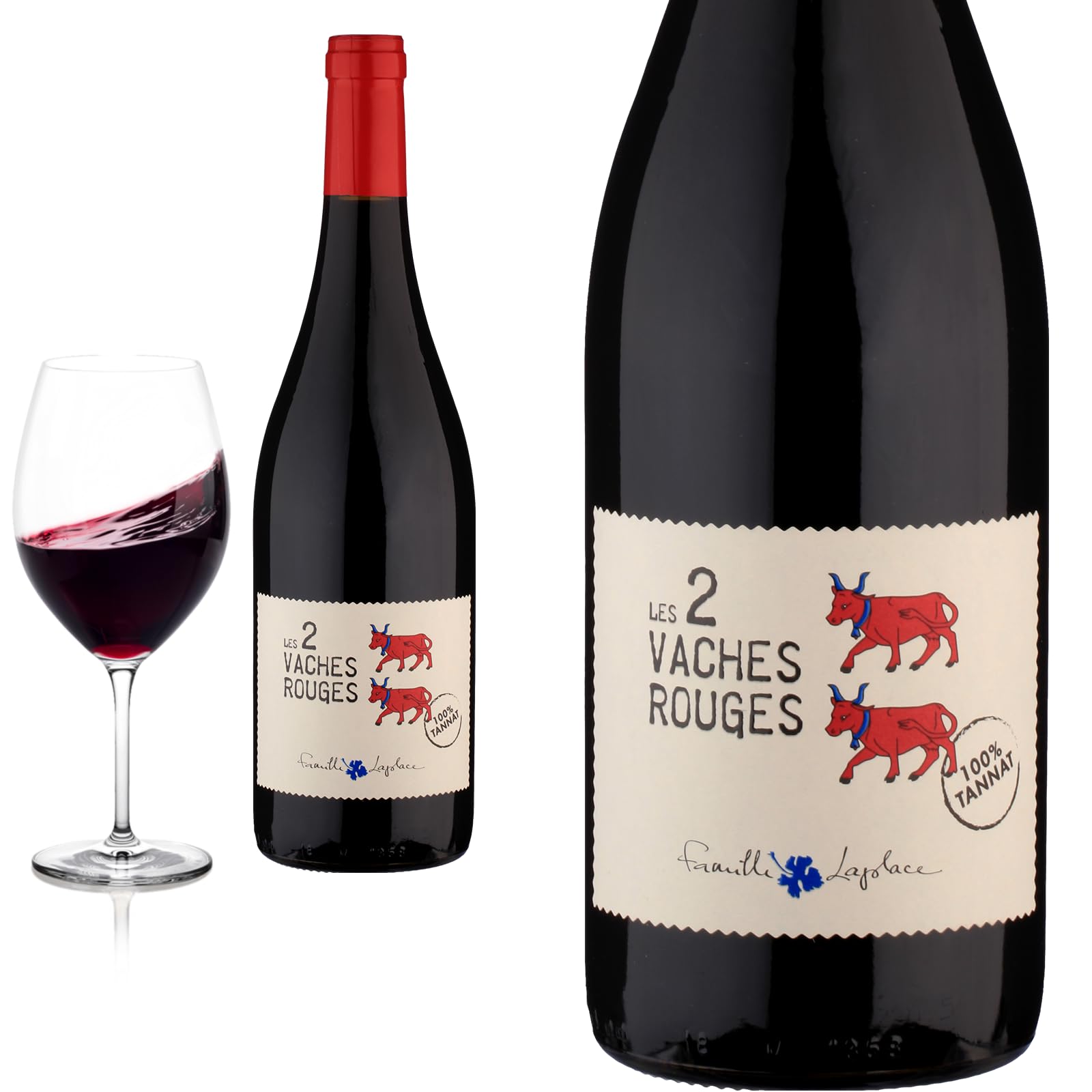 Aydie Laplace Les 2 Vaches Rouge Tannat Rotwein Trocken 6er Karton 100% Tannat Süd-West-Frankreich
