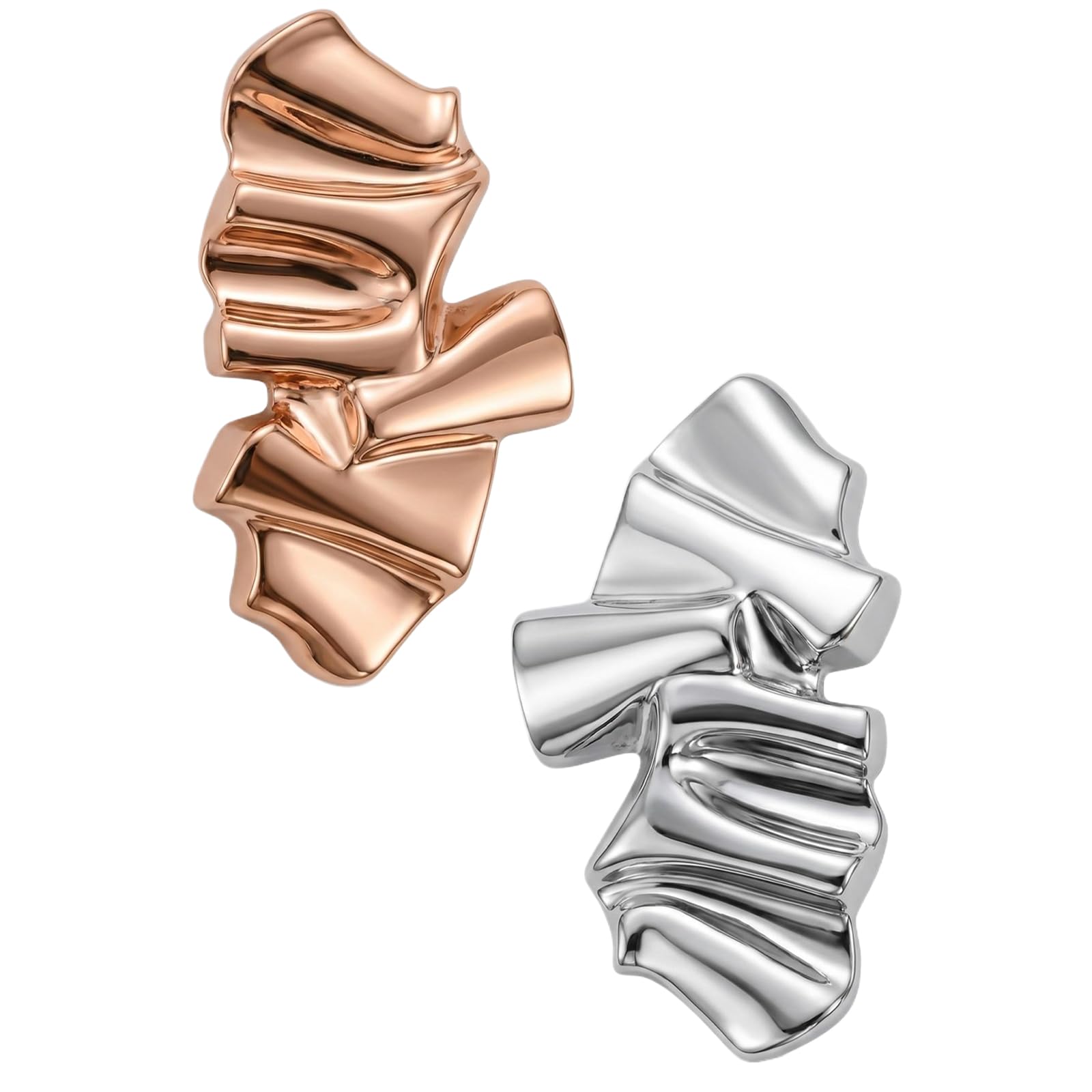 Muiltvoe Gold Brooch for Women, 2PCS Irregular Shaped Metal Brooches and Pins, Pleated Abstract Statement Brooch Pin, Vintage Lapel Pins Jewelry for Coat Dress Sweater Scarf Accessories