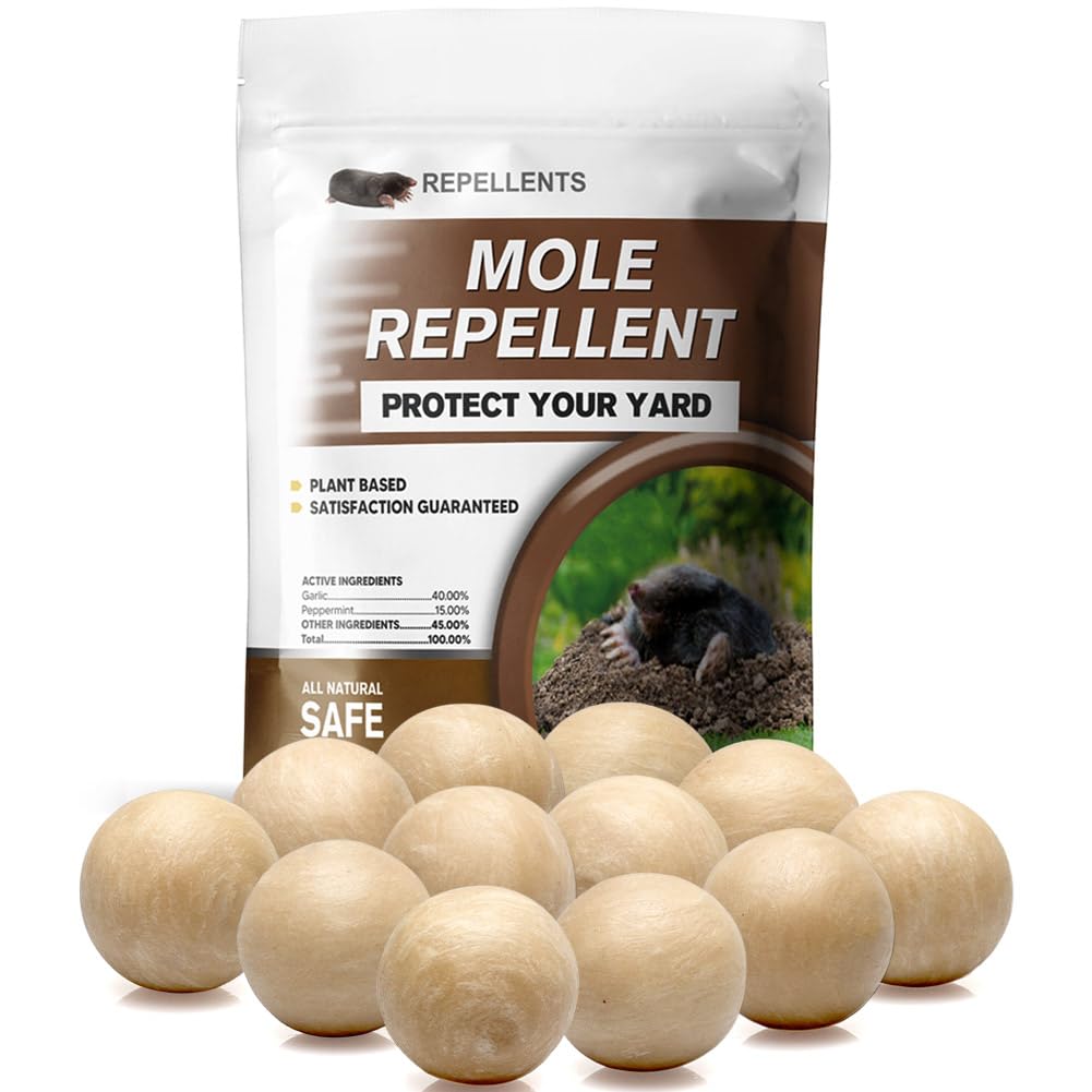 Mole Repellent for Lawns, Gopher Repellent, Vole & Groundhog Repellent Outdoor, Armadillo Repellent, 12 Balls