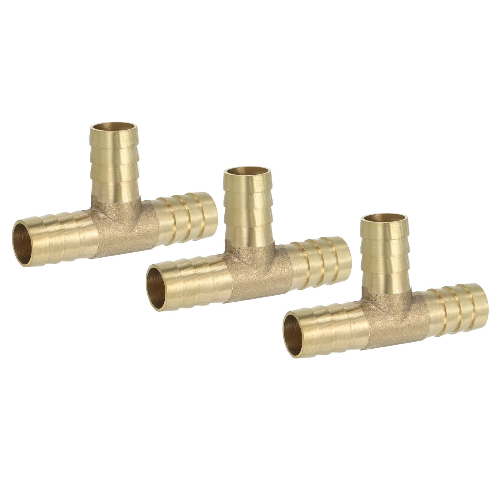 PATIKIL 1/2" Brass Tee Hose Barb Fitting, 3 Ways Union Intersection T Shape Barbed Split for Air Water Fuel Gas Liquid, Golden — view 11