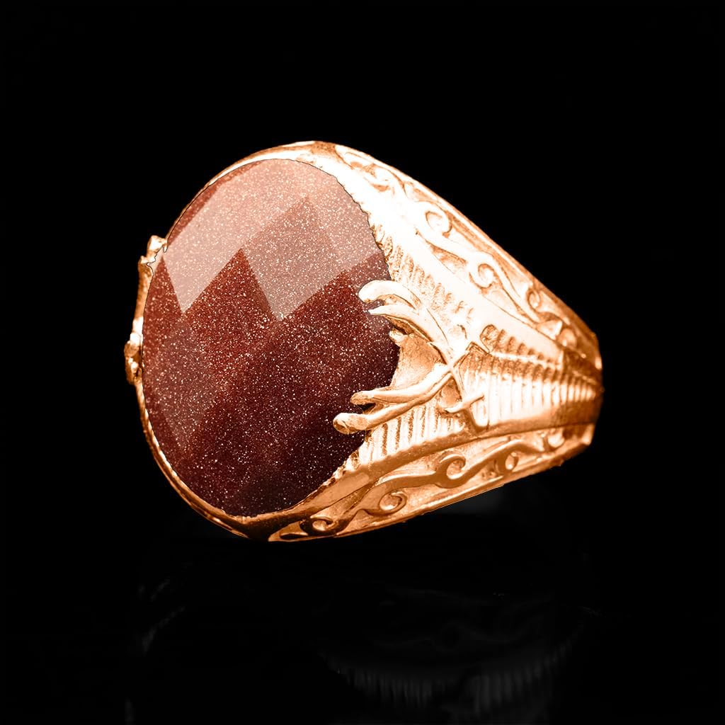 Natural Faceted Crystal Ring Men's Sword Design 18K Rose Gold Vermeil 925 Sterling Silver Oval Solitaire Gemstone Dainty Statement Healing Crystal Birthstone Luck Handmade Turkish Fine Jewelry