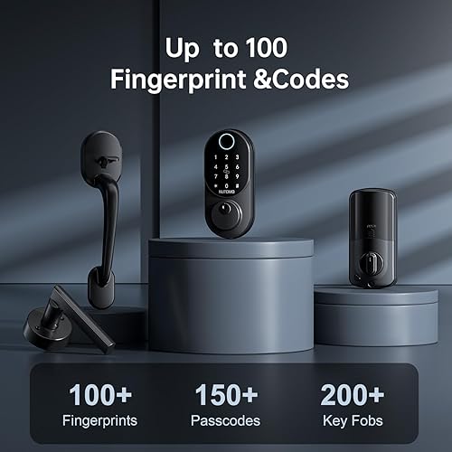 Miniatura 3 de Cerraduras inteligentes para puerta delantera cerrojo NUTOMO sin llave para puerta de entrada con asa, juego de cerradura de puerta de huellas